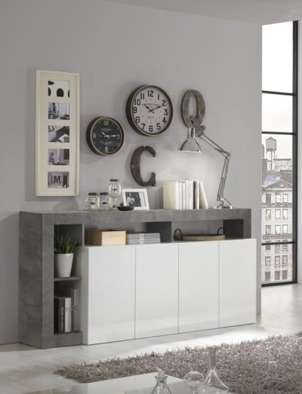 Hamburgo Aparador 4P Blanco Brillo/Oxido 184cm.