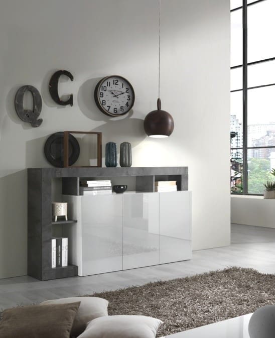 Hamburgo Sideboard 3 Türen Weiß / Oxid 146cm.