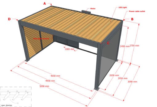 PERGOLA LUNA 3x5 ELECTRIC +LED+GREY AND WOOD-COLOURED SLIDING DOOR. - Image 5