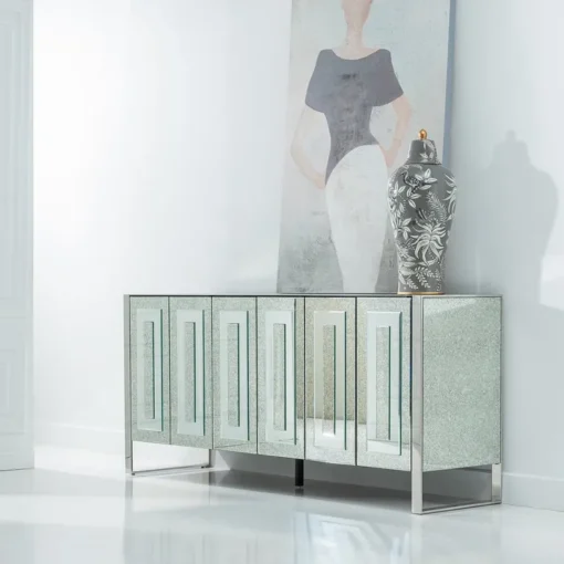 SILVER MDF-MIRROR SIDEBOARD LIVING ROOM 200 X 50 X 90 CM.