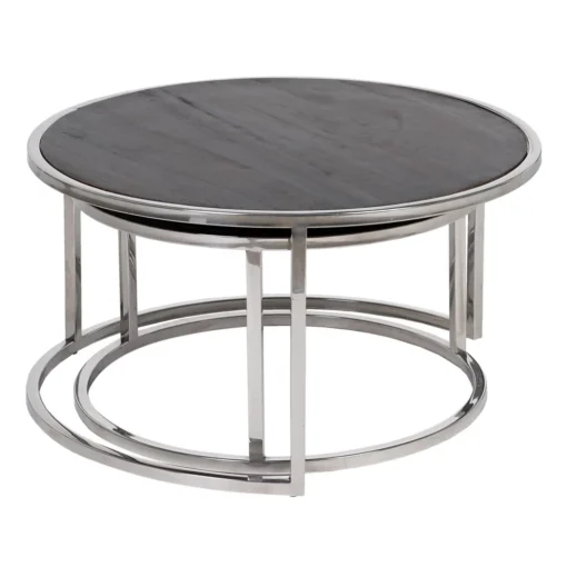 S/2 BROWN-SILVER COFFEE TABLE 75 X 75 X 41 CM. - Image 4