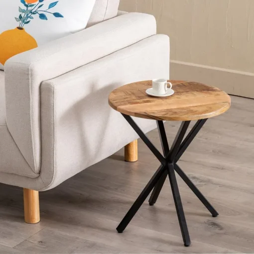 NATURAL WOOD-METAL SIDE TABLE LIVING ROOM 43 X 43 X 49 CM