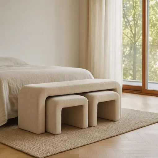 S/3 BANCO BEIGE DM-TEJIDO 126 X 43 X 50 CM