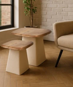 S/2 MESA AUXILIAR MADERA-METAL SALÓN 50 X 50 X 52 CM