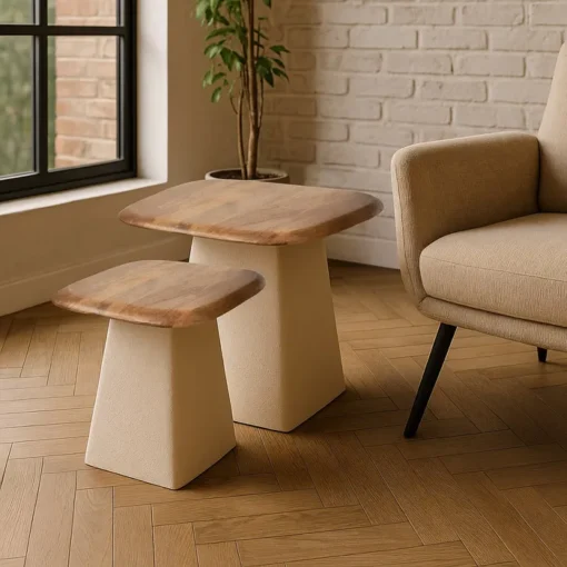 S/2 MESA AUXILIAR MADERA-METAL SALÓN 50 X 50 X 52 CM