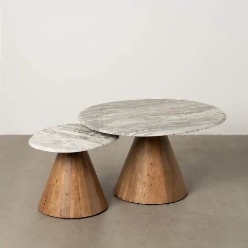 S/2 MESA CENTRO MADERA-MÁRMOL SALÓN 80 X 74 X 44 CM - Imagen 2