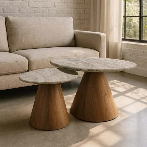 S/2 MESA CENTRO MADERA-MÁRMOL SALÓN 80 X 74 X 44 CM