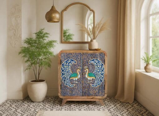 MUEBLE PINTADO A MANO PAVO REAL 77CM