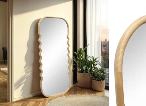 ESPEJO PARED MADERA ROBLE 160*60 CM, CANTO REDONDO Y ZIGZAG