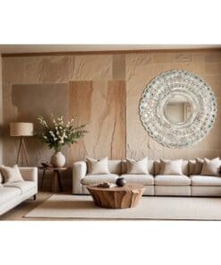 ESPEJO REDDO MADERA CRISTALITOS MARRON/BEIGE