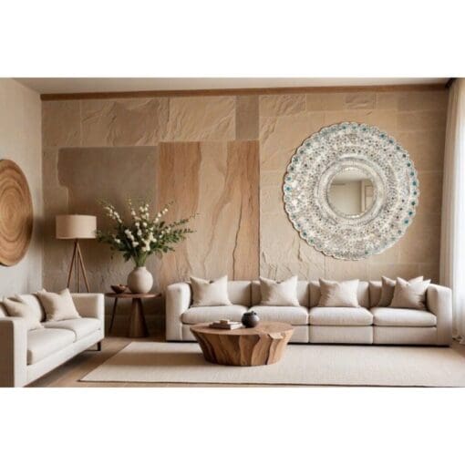 ESPEJO REDDO MADERA CRISTALITOS MARRON/BEIGE
