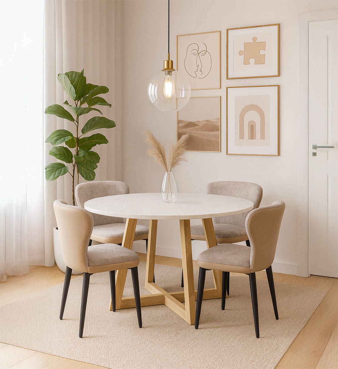 MESA COMEDOR OSAKA REDONDA MICROCEMENTO Y MANGO