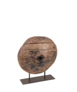 RUEDA ANTIGUA MADERA CON PEDESTAL