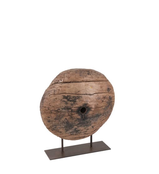 RUEDA ANTIGUA MADERA CON PEDESTAL