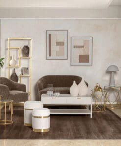 SET 2 PUFFS CHENILLA METAL 36x36x44 31x31x38 CM