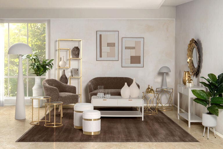 SET 2 PUFFS CHENILLA METAL 36x36x44 31x31x38 CM