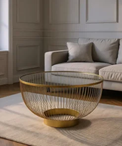 MESA CENTRO ORO METAL-CRISTAL 75 X 75 X 39,50 CM