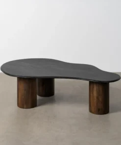 MESA CENTRO NEGRO-MARRÓN MÁRMOL/MADERA 135 X 80 X 37 CM