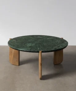 MESA CENTRO NATURAL-VERDE MADERA-MÁRMOL 80 X 80 X 35 CM