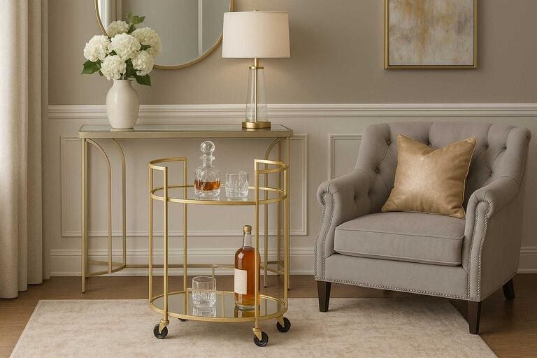 CAMARERA OVAL METAL DORADA 60x40x75 CM