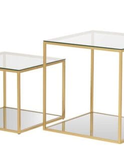 SET 2 MESAS METAL CRISTAL 50x50x50 45x45x35 CM