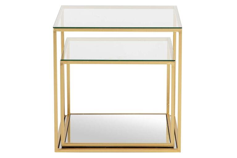 SET 2 MESAS METAL CRISTAL 50x50x50 45x45x35 CM - Imagen 2