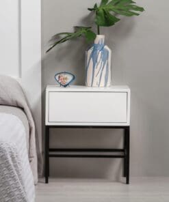 Mesita Push 1 cajon lacado blanco base negra 48 cm