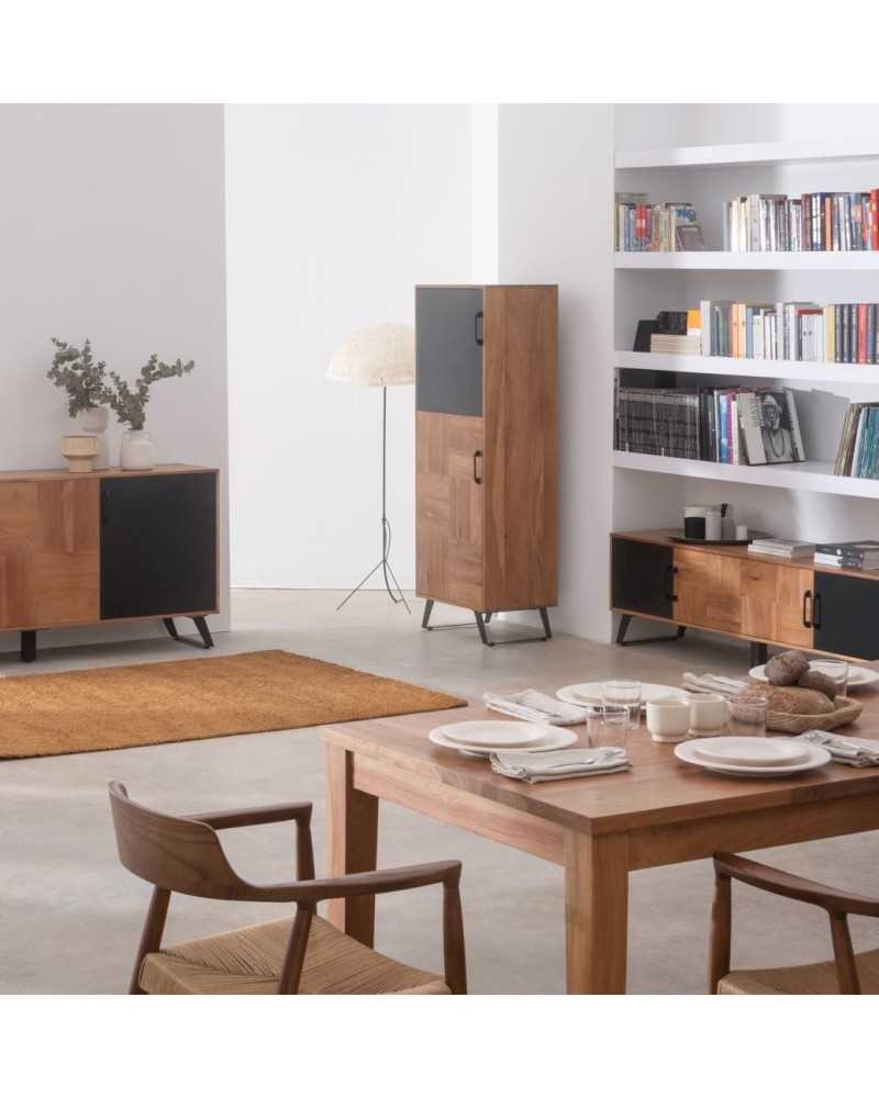 ESTANTE 2 PUERTAS 1 EN NEGRO DE MADERA MACIZA DE ACACIA RECICLADO - Image 2