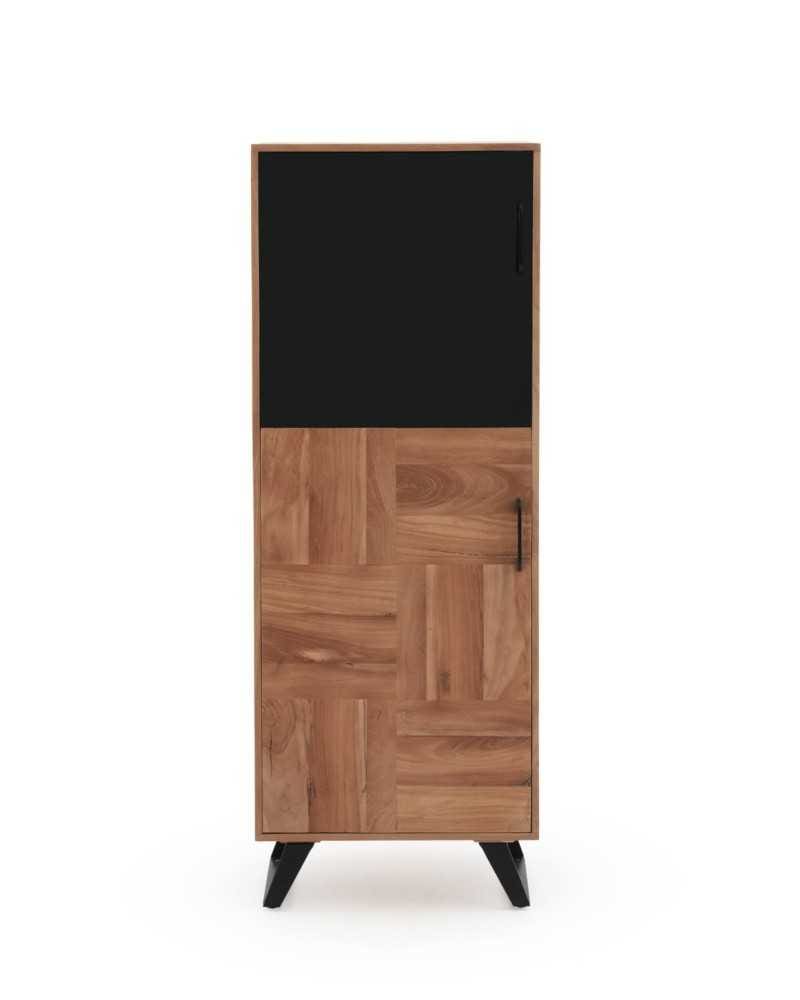 ESTANTE 2 PUERTAS 1 EN NEGRO DE MADERA MACIZA DE ACACIA RECICLADO - Image 3