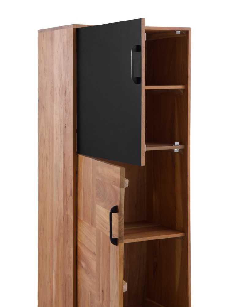 ESTANTE 2 PUERTAS 1 EN NEGRO DE MADERA MACIZA DE ACACIA RECICLADO - Image 4