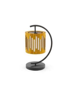 LAMPARA DE SOBREMESA DE CONTRACHAPADO MIEL CON BASE METALICA NEGRO