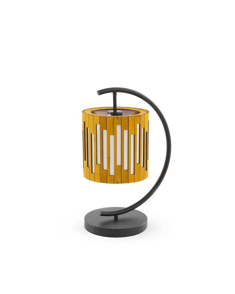 LAMPARA DE SOBREMESA DE CONTRACHAPADO MIEL CON BASE METALICA NEGRO