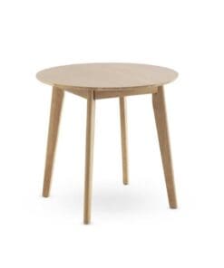 MESA 80 DIAMETRO PATAS MADERA DE HEVEA CON SOBRE CHAPADO EN ROBLE