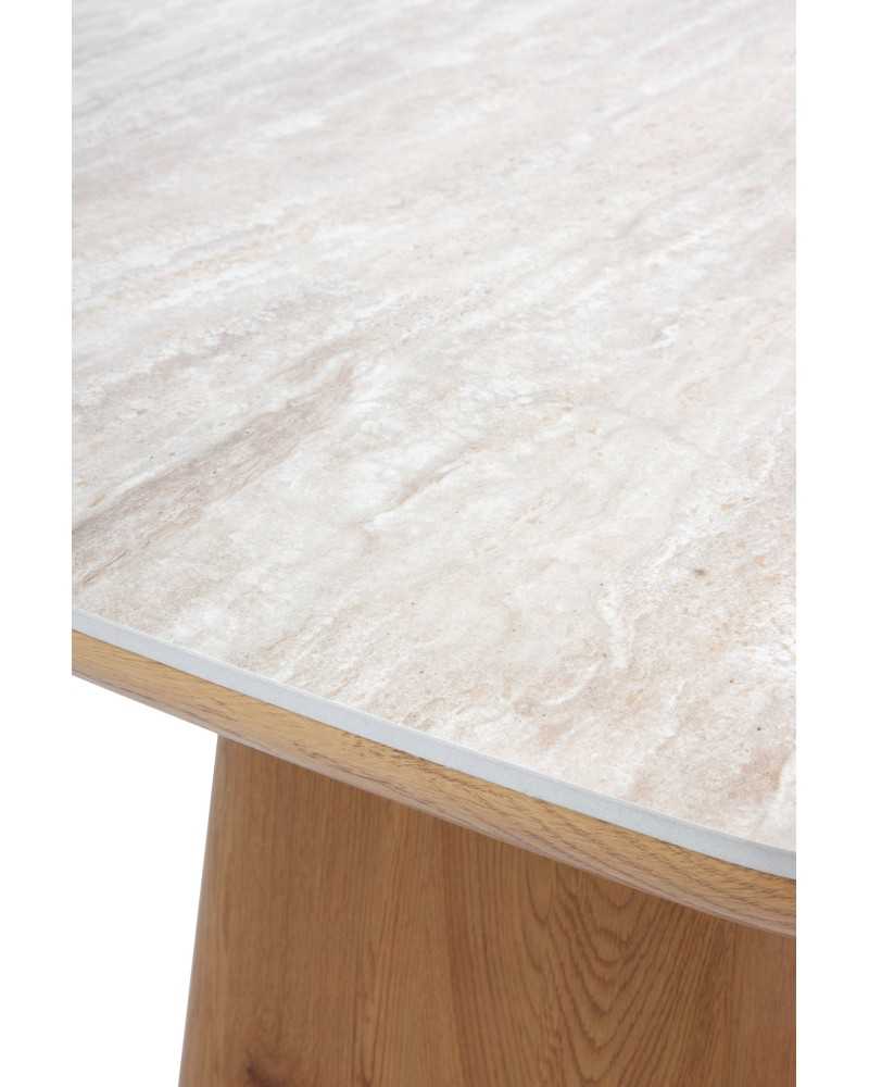 MESA COMEDOR MDF EN ROBLE CON SOBRE CERAMICO MARMOL TRAVERTINO - Imagen 3