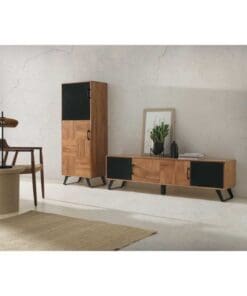 Alternative view of MUEBLE TV 4 PUERTAS 2 EN NEGRO DE MADERA MACIZA DE ACACIA RECICLADA