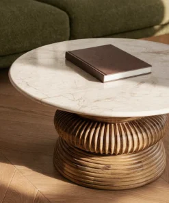 MESA CENTRO MÁRMOL/MADERA SALÓN 80 X 80 X 35 CM