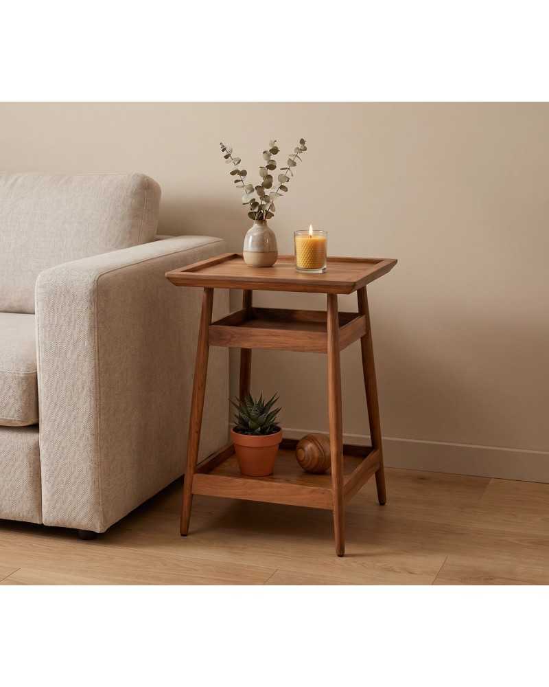 MESA AUXILIAR CUADRADA DE MADERA DE TEKA