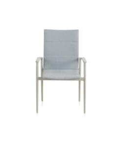 White aluminum armchairs upholstered in light blue. - Image 3