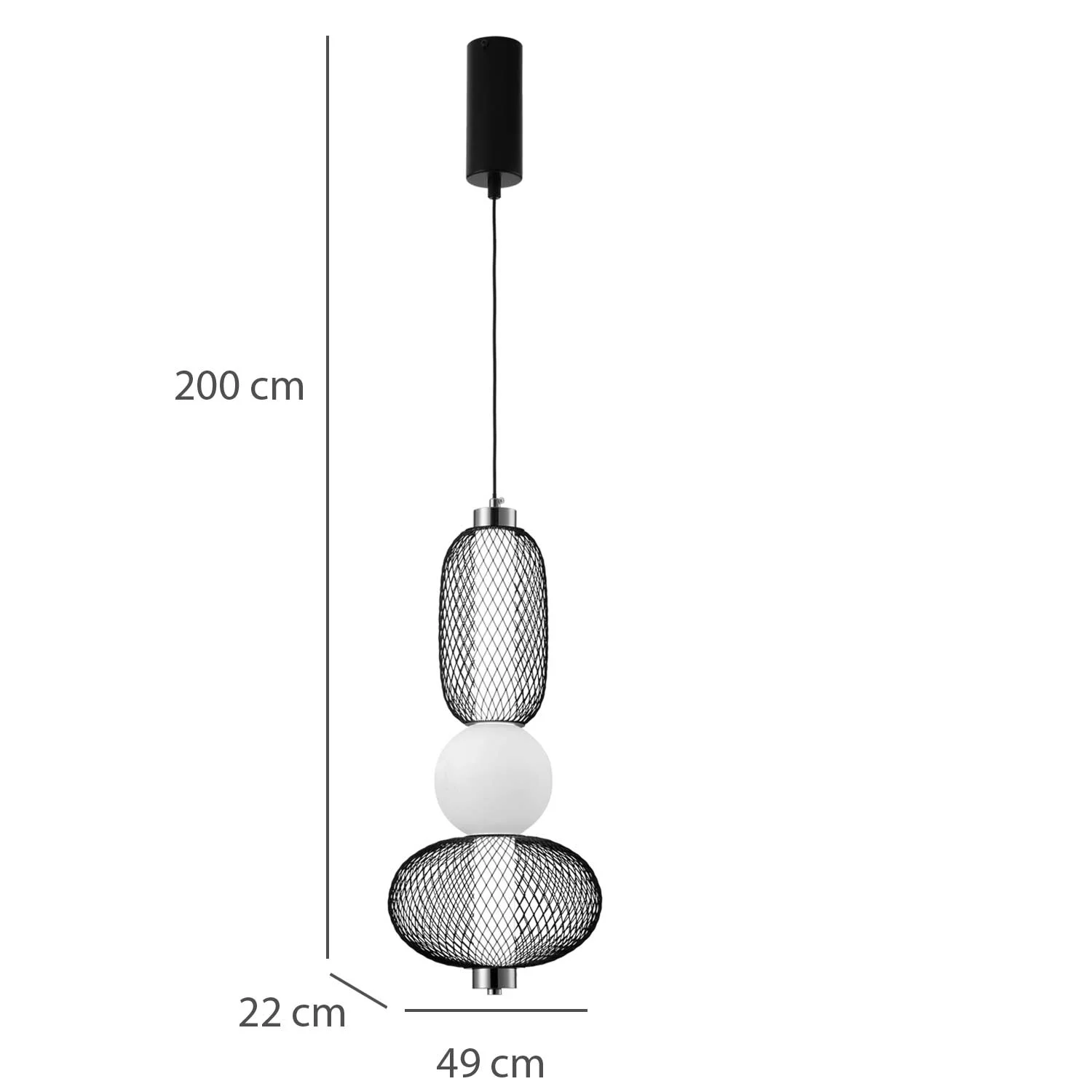 LAMPARA COLGANTE LED REJILLA ,BOLA CRISTAL MATE Y ACRÍLICO 22 X 49 CM - Image 2
