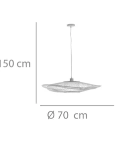 Alternative view of LAMPARA COLGANTE 1L MADERA, TELA TC Y ACERO PINTADO BLANCO Ø70CM