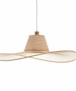 LAMPARA COLGANTE 1L MADERA, FIBRAS NATURALES Y ACERO PINTADO BLANCO Ø80CM - Imagen 2