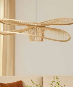LAMPARA COLGANTE 1L MADERA Y ACERO PINTADO BLANCO Ø80CM