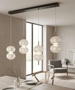 COLGANTE RECTANGULAR 4 LUCES ACRÍLICO Y ACERO DORADO