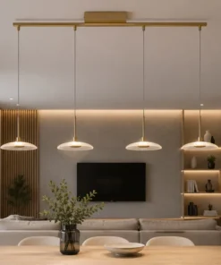LÁMPARA 4 LUCES LED CRISTAL Y ACERO PINTADO DORADO 25W