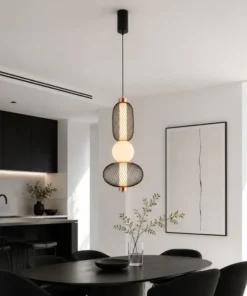 LAMPARA COLGANTE LED REJILLA ,BOLA CRISTAL MATE Y ACRÍLICO 22 X 49 CM