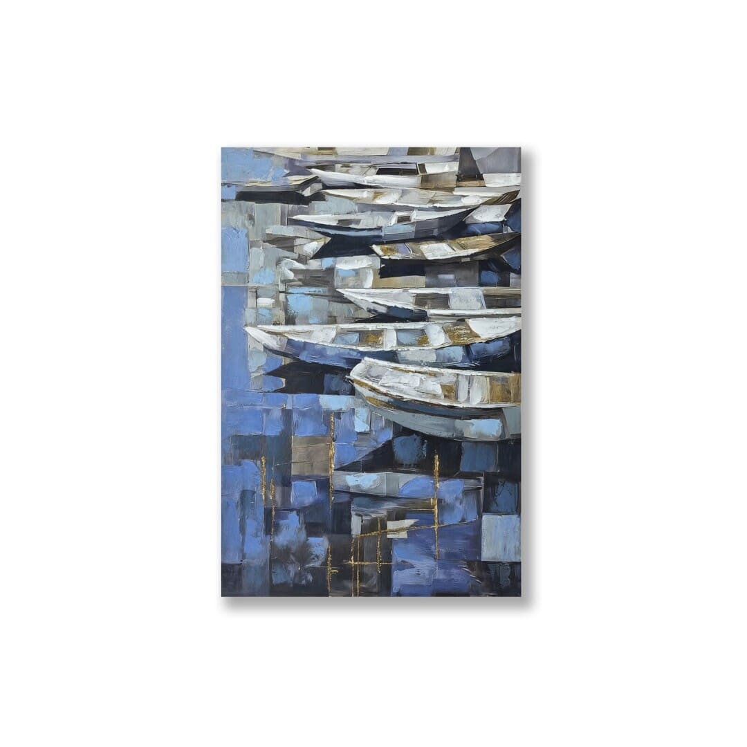 CUADRO ABST. FORM. GEOMETGRIC. AZUL/BLANCO/ORO 80X120 CMS.